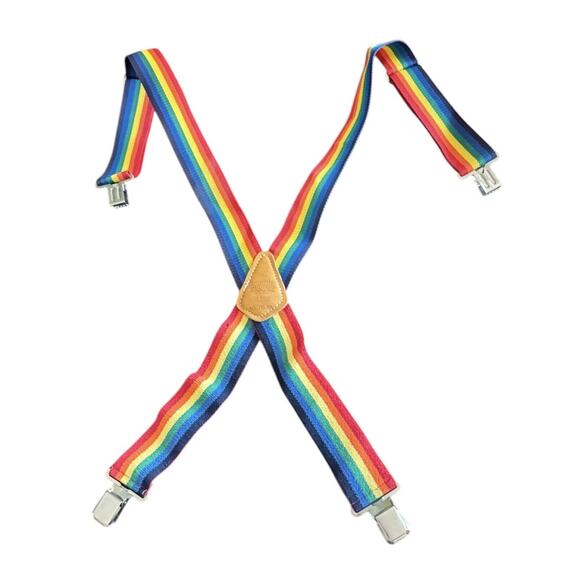 Clip on Rainbow Suspenders Custom Leathercraft #110 RB Cowhide Nylon Festival - Picture 4 of 5